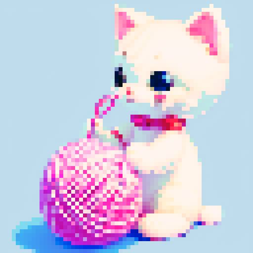 kitten playing with a yarn ball, pastel colors
