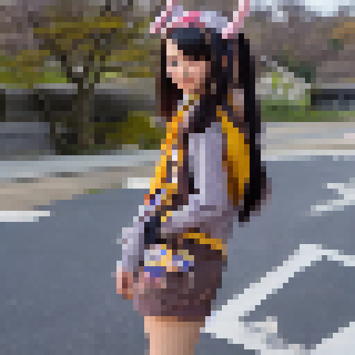 Haruhi Suzumiya, with her iconic yellow headband, stands atop a hill at sunset, surrounded by a sea of cherry blossom trees and anime-style characters cheering her on.