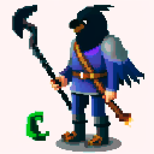 old antropomorphic raven druid with grey beard, with staff in hand