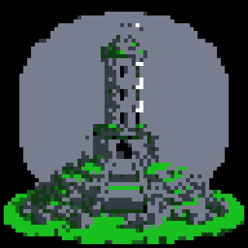 2d Red stone tower in an ancient english style. Old and crumbling but still upright. Vines crisscross it. Usable as an asset (clear, thick lines and a white background). Put a black stroke around the composition