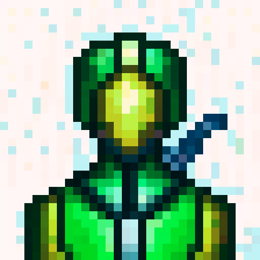 armoured knight, shining silver, intricate details, battle-worn, fierce expression, heroic stance, glowing red eyes, weathered leather straps, polished steel plates, engraved symbols, shadowed background, dramatic lighting, pixelated beauty, limited color palette, captivating pixel art