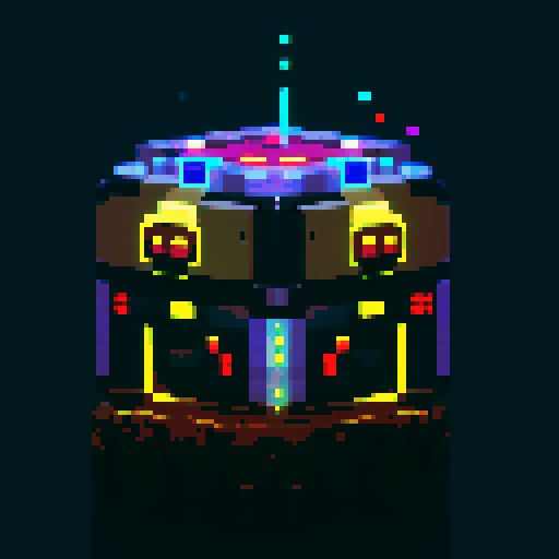 futuristic rectangular lootbox, additional tiers, glowing buttons, intricate details, space stars galaxy glow, pixel art style