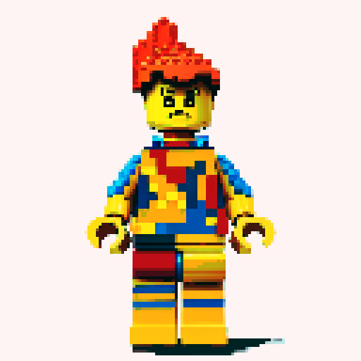 lego pixel, vibrant colors, blocky shapes, small plastic bricks, isometric perspective, retro video game, low resolution, 8-bit graphics, sharp edges, square grid, limited color palette, nostalgic feel, brick-built characters, iconic lego logo, digital recreation, detailed textures, crisp lines, simplified forms, nostalgic gaming vibes