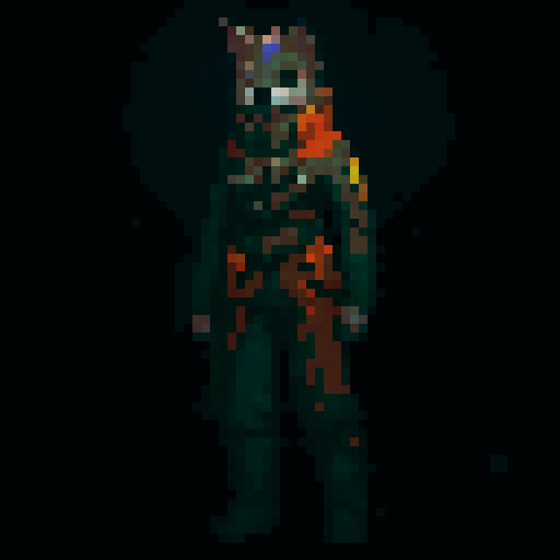 A pixel-art fighter for a 1v1 2D fighting game. The fighter is a “human” dog. See reference image.