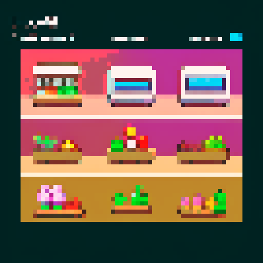   generate a sprite of a character walking left to right, then checking the fridge (fridge should be empty), then doing grocery,  then adding items to the cart and then checking out the items, then paying for the items with coins, then dicing vegetables, then boiling items, then mixing food, then serving food, then eating food, and then the character should be full.
