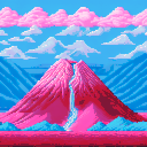 surfing pink colors, overlooking a volcano
