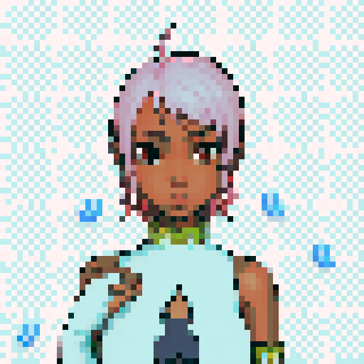 Teenage black girl with pink hair and orange eyes