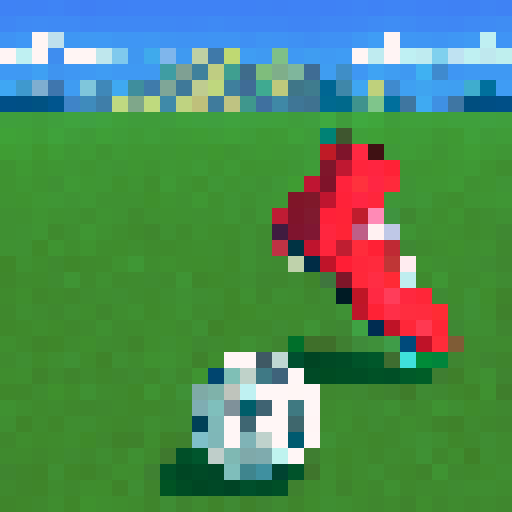 Shiny metallic armor adorned with soccer cleats and a ball, standing on a green, grassy field with a dramatic mountain range in the background