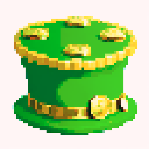 green top hat upside down with gold coins inside of the upside down top hat