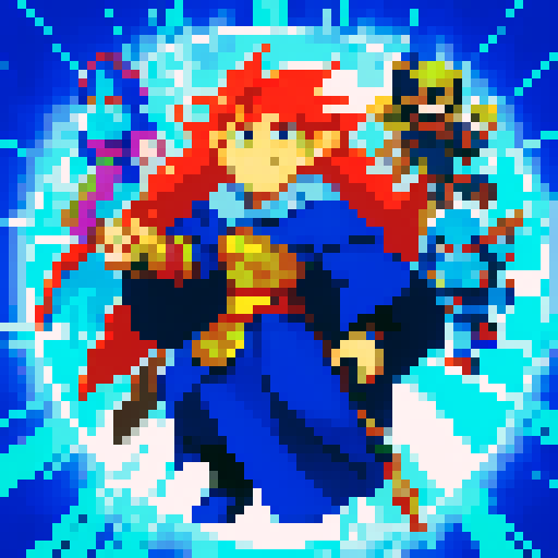 four additional characters that look the same as the reference image but have different unique variations in color and items