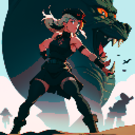 full-body image, muscle girl, female, thick biceps, big shoulders, big fists, muscular physique, thick waist, facing left, ready to fight, exaggerated proportions, black military uniform, black hat, military backdrop, sRGB, pixel art, army behind her, military behind her, army in background, army, soldiers, evil, dark, evil soldiers, nazi