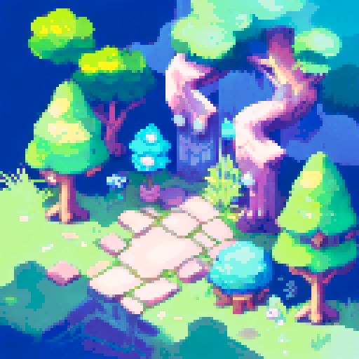 Tree, rendered in vibrant pixel art for a game asset in an earthbound style, png, white background, black outline