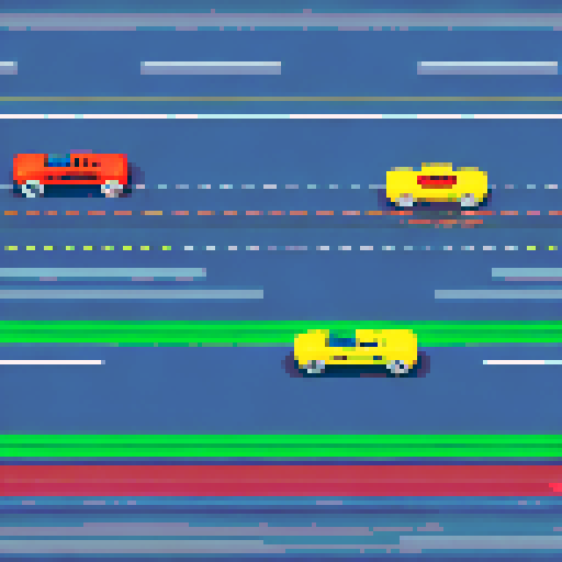 the start of the race, the race track cars are in a row, the traffic lights show green, the race begins