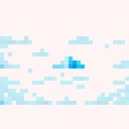 A towering iceberg in deep blue hues dominates a serene pixel art seascape, surrounded by a misty sRGB sky
