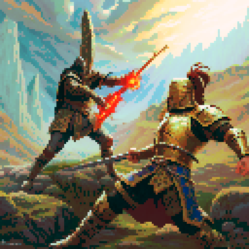 Warrior in a battlefield fighting a naszgul from lord of the rights. Medieval fantasy. Souls like, fantasy rpg.