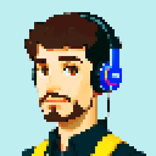 An f1 engineer with headphones with mic, dark brown hair and beard, in its 30s. Spanish.