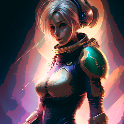 samus-aran type female character with anime eyes, no helmet, arm weapon like samus, medium sexy butt and boobs, standing facing right idle, fantasy RPG