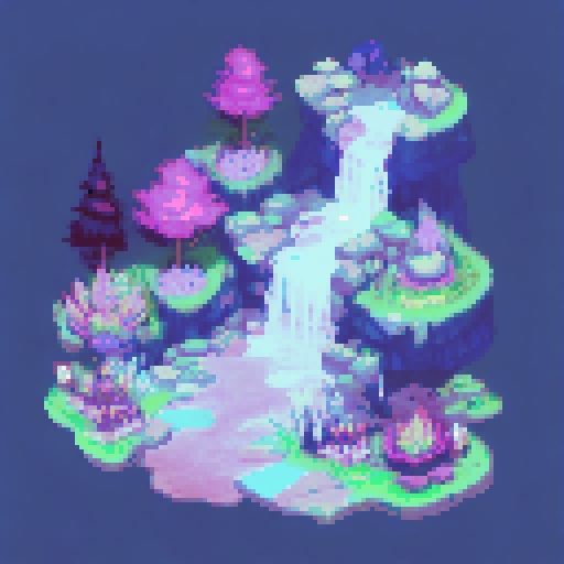 Mystic forest, vibrant purple palette, ethereal mist, towering trees, flowing waterfalls, hidden pathways, enchanting glow, surreal landscape, mesmerizing portrait