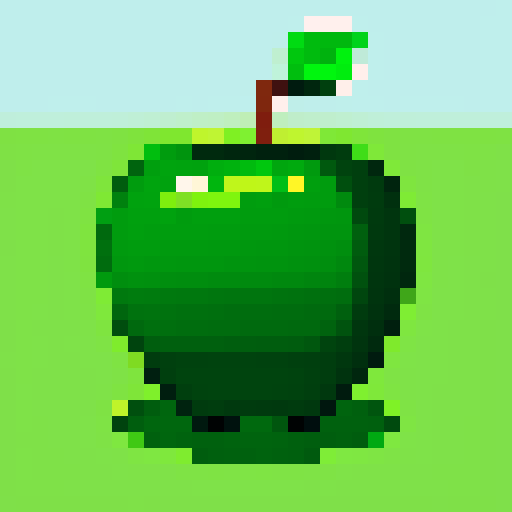 green apple, black outlines, in the center, simple pixel art, plain background