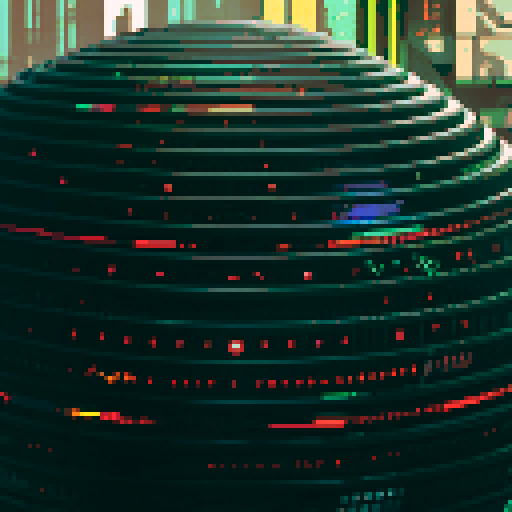 robot ai, futuristic, metallic, glowing, neon colors, grid pattern, low resolution, retro, 8-bit, dithering, vibrant, pixelated