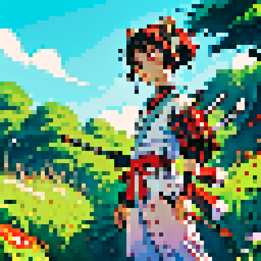 Samurai Benjie, a friendly teenage red panda with a kind and extroverted personality. He wears traditional samurai armor adapted for a red panda—lightweight with bamboo elements and decorative accents. Benjie stands in a relaxed pose, holding his slingshot at his side. His expression is friendly and determined. The style is colorful, whimsical, and enchanting, inspired by Miyazaki films like My Neighbor Totoro or Princess Mononoke