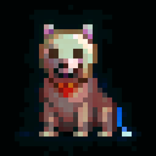snowdog, white fur, blue eyes, wearing a golden crown, with a red scarf, pixelated art style, game icon, 32x32 pixels, sRGB, close-up portrait