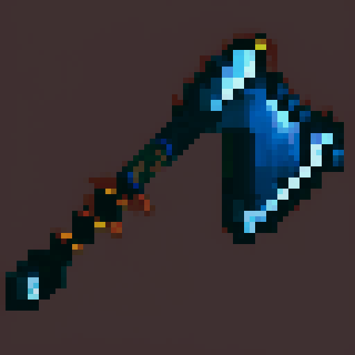 fantasy axe, sharp blade, metallic sheen, steel colored blade, textured grip