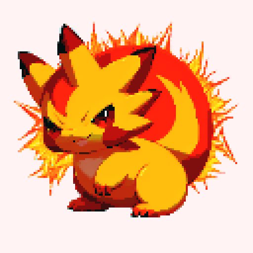 Pokemon fire type starter, adorable and fierce, vibrant red and orange hues, with pixel art style and sRGB color profile