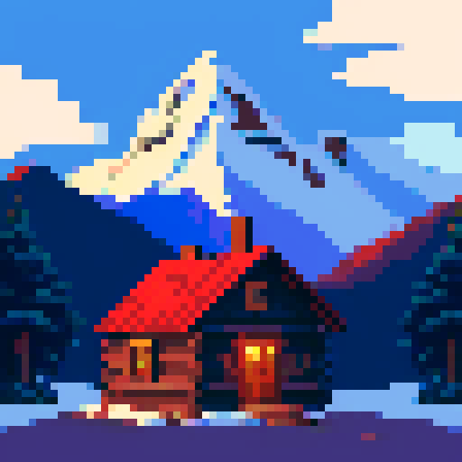"The Cabin 2023" in retro letters, with a mountain scene with a cabin in the background