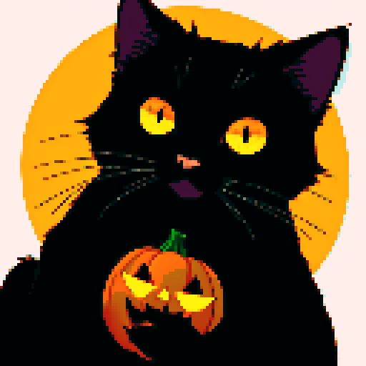 Vintage Halloween style, black cat with glowing yellow eyes, spooky sRGB color palette, 