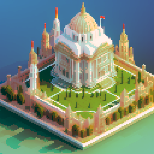 large, intricate, white marble palace with a hex map capital city icon rendered in vibrant, detailed pixel art