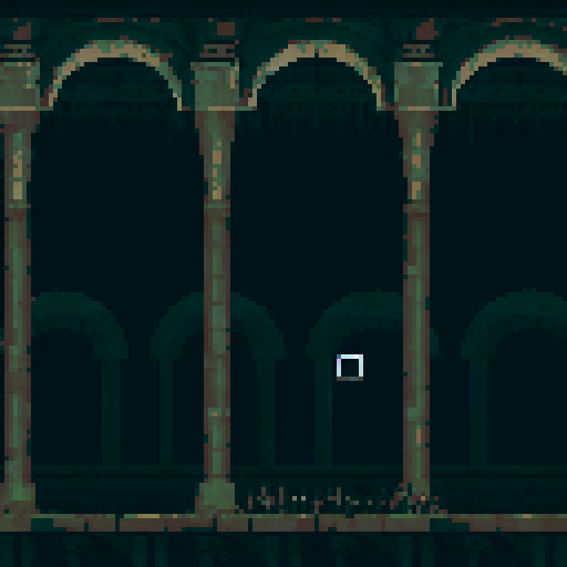 lovecraftian temple, eerie atmosphere, towering spires, twisted architecture, eldritch symbols, otherworldly glow, ominous shadows, ethereal mist, ancient runes, illumination torches, Egyptian statues, haunting colors, high level details, sRGB, pixel art, background, landscape