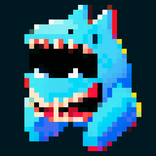 Pixel art of a blue head without eyes but with a huge toothy mouth, retro-style 16-bit, 32x32, aggressive design for a space survival game, sharp teeth, no background, transparent edges