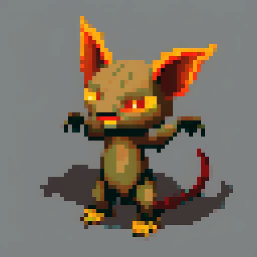 A fire imp. furry and gremlin-like. grey background