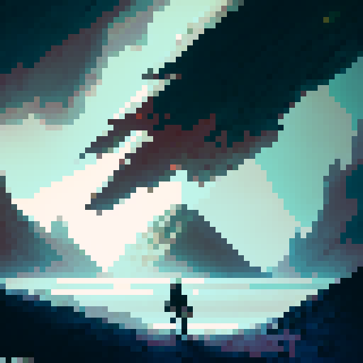 a pixelated snake makes its way through a desolate, grayscale landscape towards a lone, vividly colored apple, a striking contrast that captures the eye, 