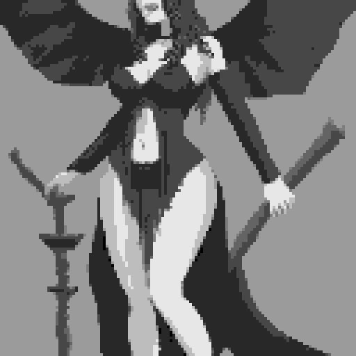 busty succubus, skin tight lace, deep v-neck crop top, intricate druidic staff, pixel art, sRGB