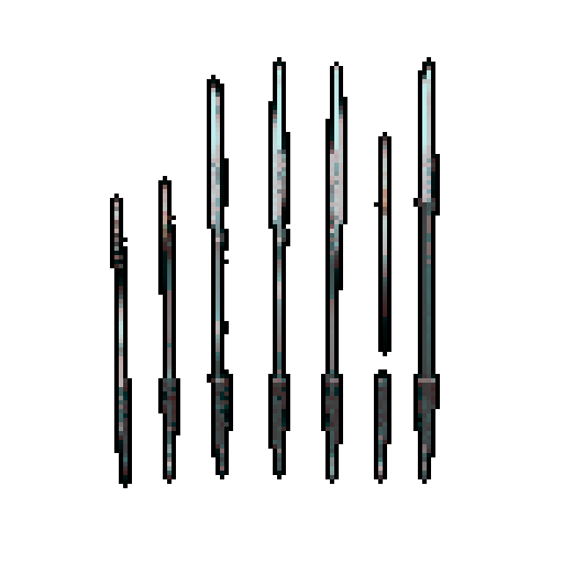 5 sets of 10 themed swords
Set 1 undead
Set 2 goblin(short daggers mostly)
Set 3 Elven
Set 4 Dwarven (hammers and stuff)
Set 5 powerful magic weapons
Include bows, hammers daggers swords and wands