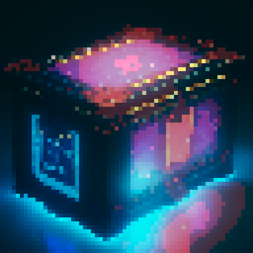 lootbox, outerspace, the heavens, sei network symbol, pixel art, sRGB, glowing celestial treasure chest