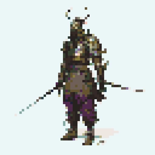 historically accurate muromachi samurai in traditional armor, roguelike rpg full-body sprite