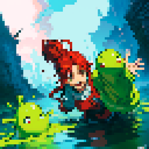 hero sinking into slime, hero drowning in slime, hero has red hair, hero has silver armor, reaching up, panic, sinking deep into the goo