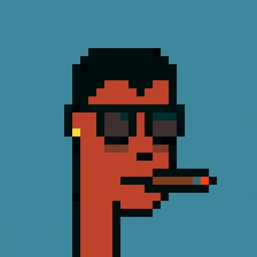 plain background (random color but not too bright). Crypto punk head. Random skin color. Random hair style. Random glasses style (or no glasses). Random mouthpiece (or nothing). Random earpiece (or nothing). Pixel art. sRGB