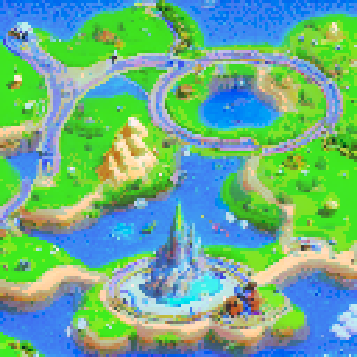 make a world map simular to super mario with a mountin in the left connor and a island that is sorrunded by water in the middle with a castle at the right connor of the island with black chess peices sarounding the island and on top of it with a bridges to smaller islands and rocks in the water with the mountin having a trail going to the top of it and there being lightning and storm clouds around it with paths to go like super mario
