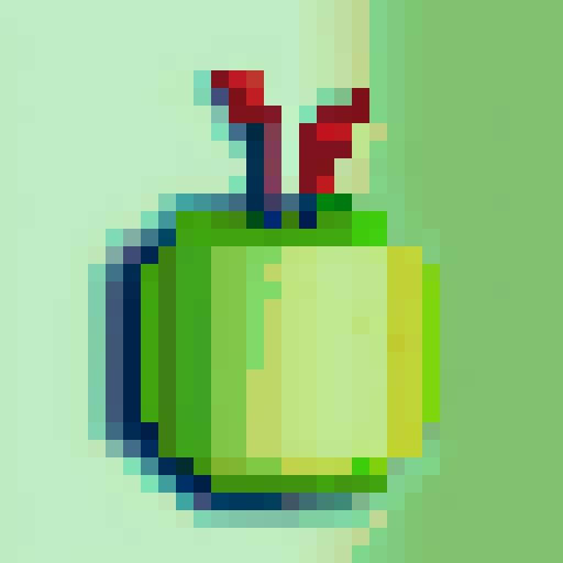 green apple, in the center, simple pixel art