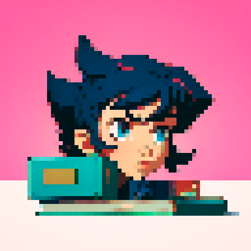 books icon, vibrant colors, retro aesthetic, pixelated design, minimalistic style, symmetrical composition, 8-bit graphics, book stack, bookshelf, vintage look, sharp edges, bold outlines, high contrast, limited color palette, small details, square format, textured background, nostalgic feel