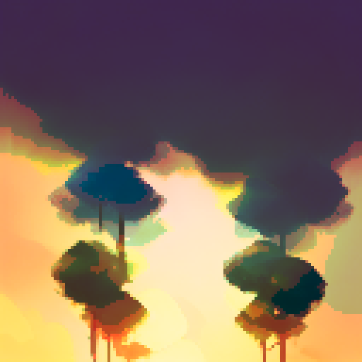 cloudy, golden sunset sky, vibrant hues, textured brushstrokes, dreamlike quality, landscape portrait