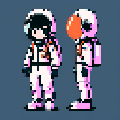 astronaut character, fully body, black background