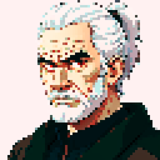 Grizzled man with white hair, ronin ponytail, tank driver, sRGB anime style