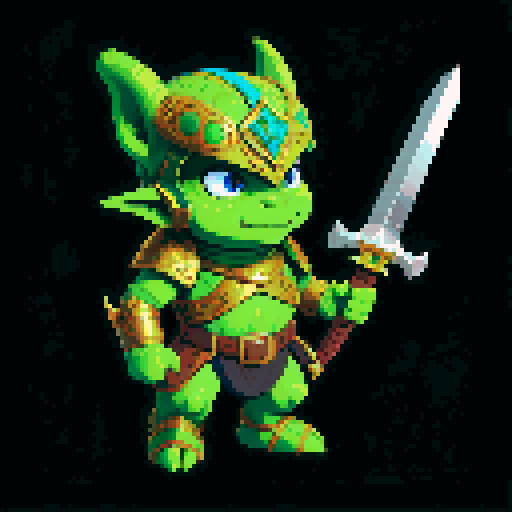 A commanding goblin with intricate armor, a decorated helmet, and a sharp sword. It has a strategic look and a stern expression, leading its troops with authority. No background.
