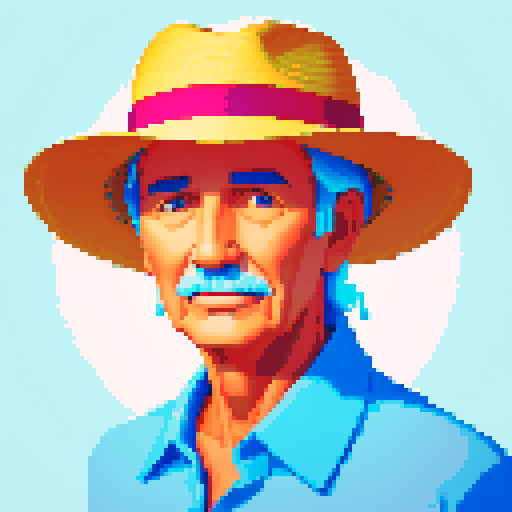 portrait of a elder men wearing a panama style hat and light blue guayabera