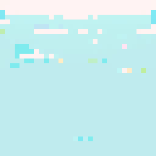 blue sky with fluffy white clouds, vibrant sRGB color palette, pixel art style, expansive background, picturesque landscape
